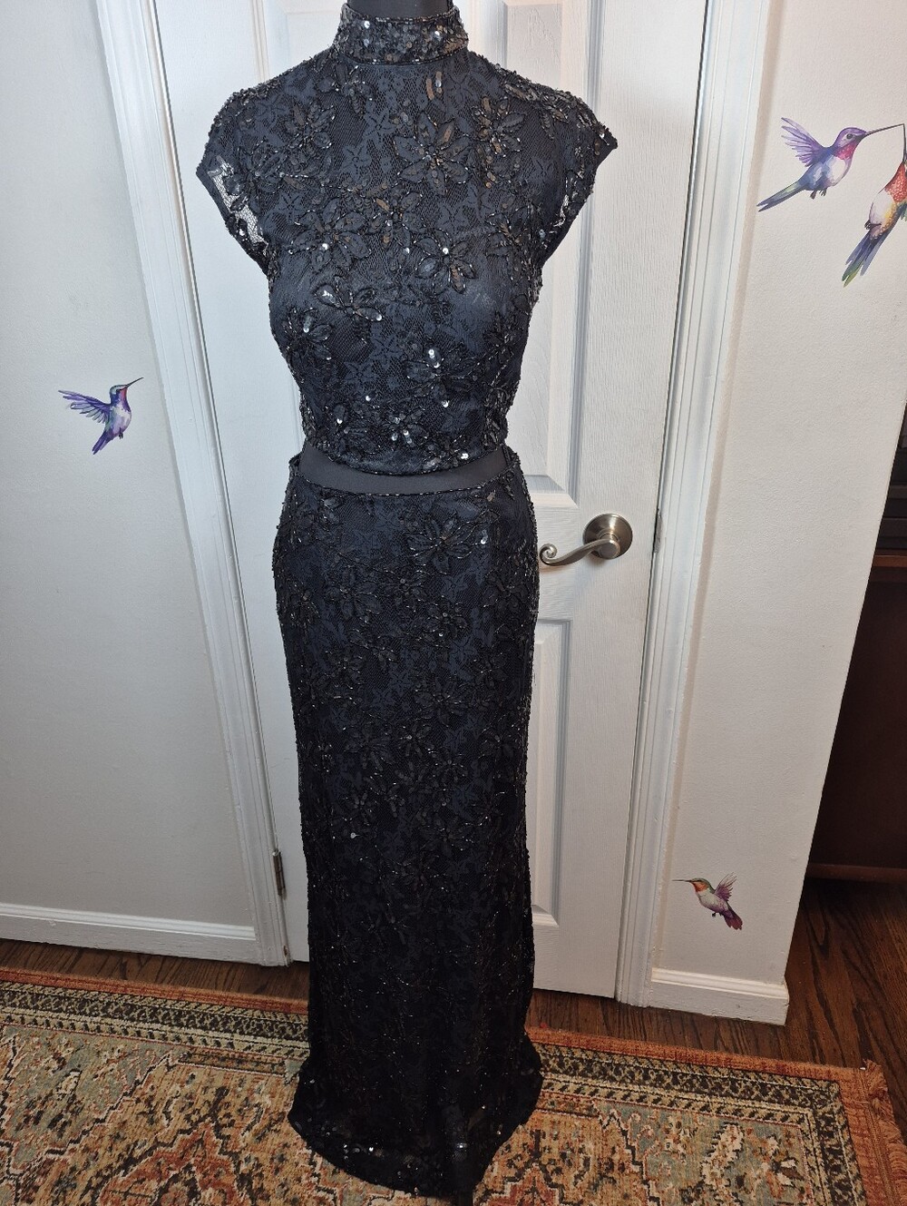 Primavera Couture 2 Piece Black Sequin Lace Prom Dress Formal Evening Gown 6